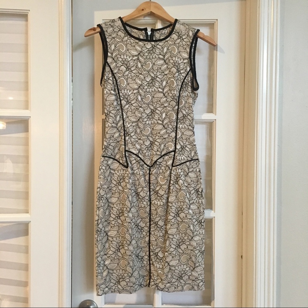 Cream Lace Dress with Piping Details